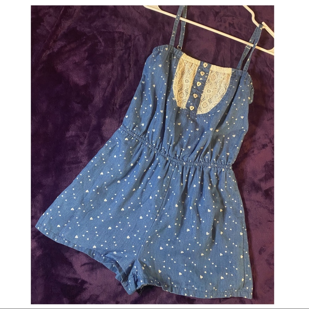 XS delia’s romper with heart polka dots